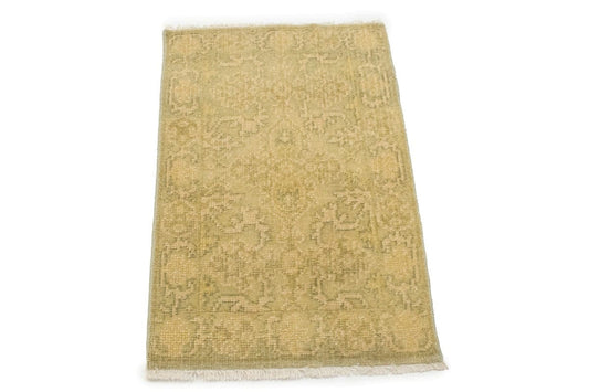 Muted Golden Beige Floral 2X3 Chobi Oushak Oriental Rug