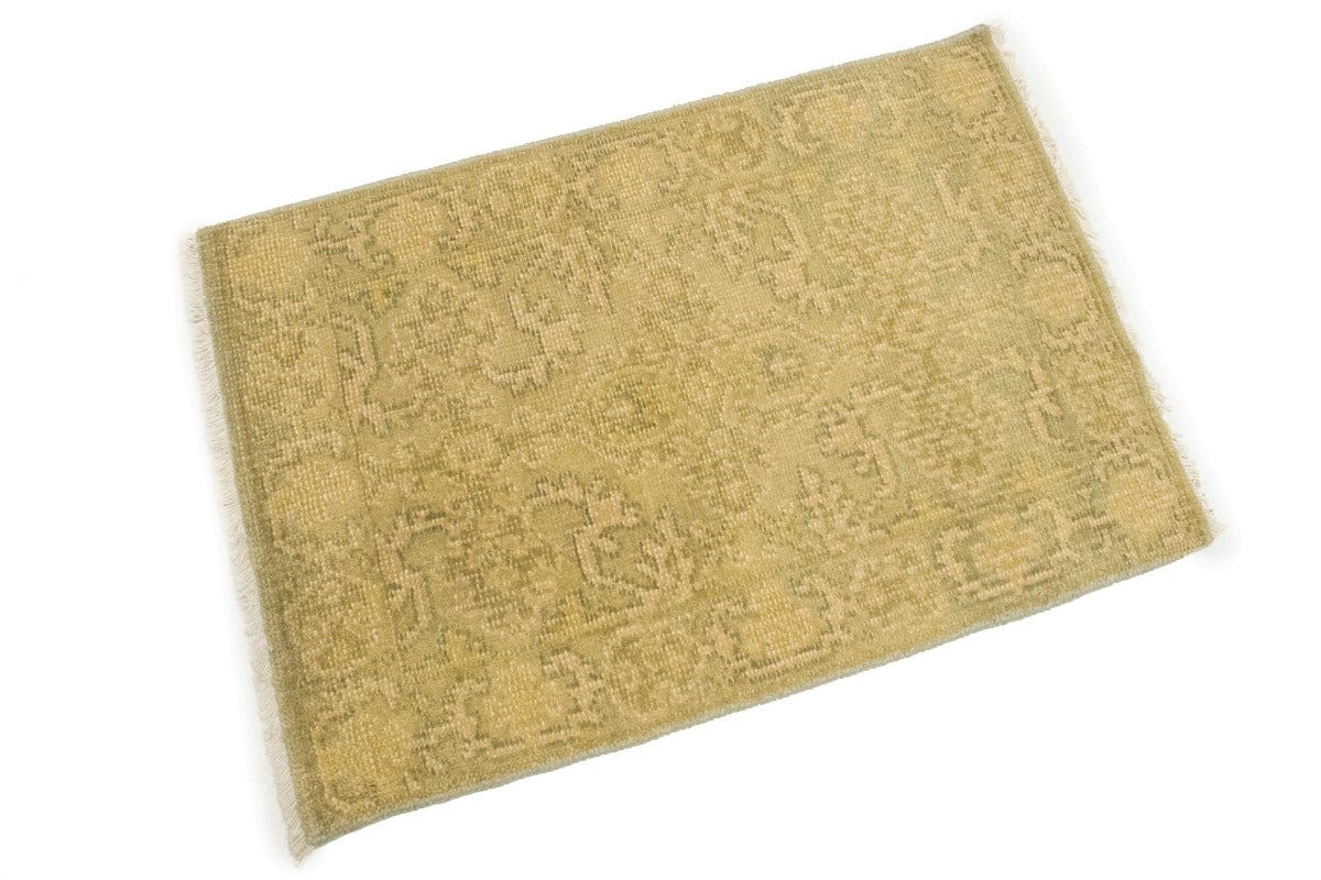 Muted Golden Beige Floral 2X3 Chobi Oushak Oriental Rug