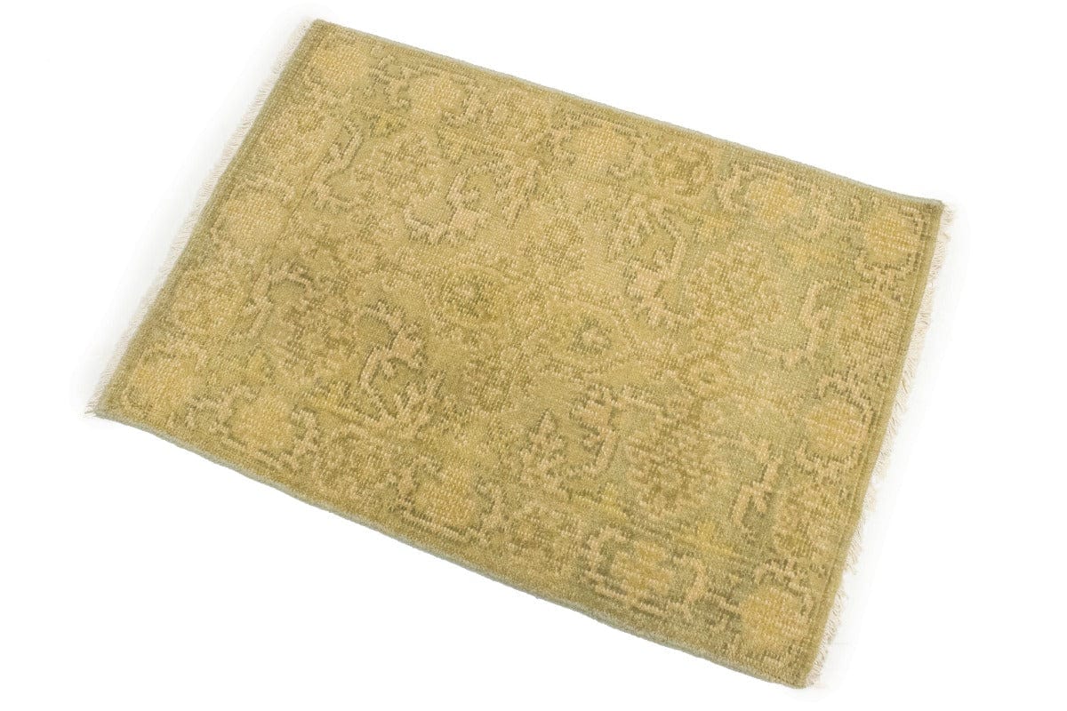 Muted Golden Beige Floral 2X3 Chobi Oushak Oriental Rug