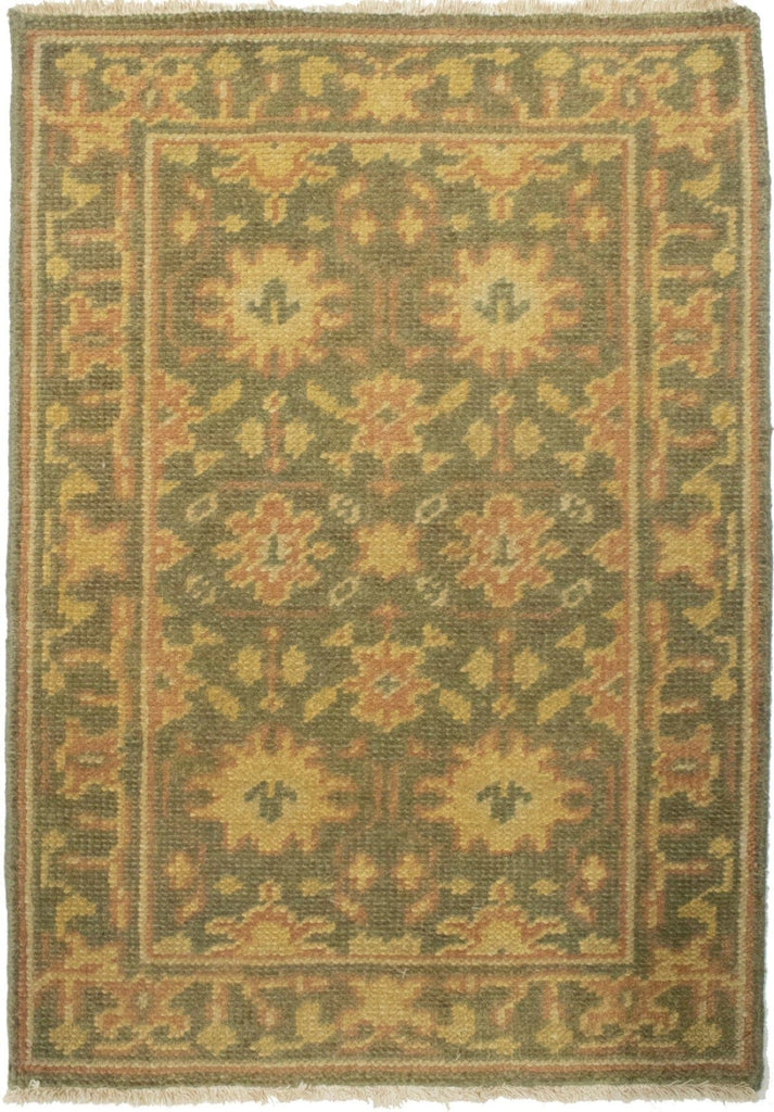 Muted Olive Green Floral 2X3 Oushak Chobi Oriental Rug