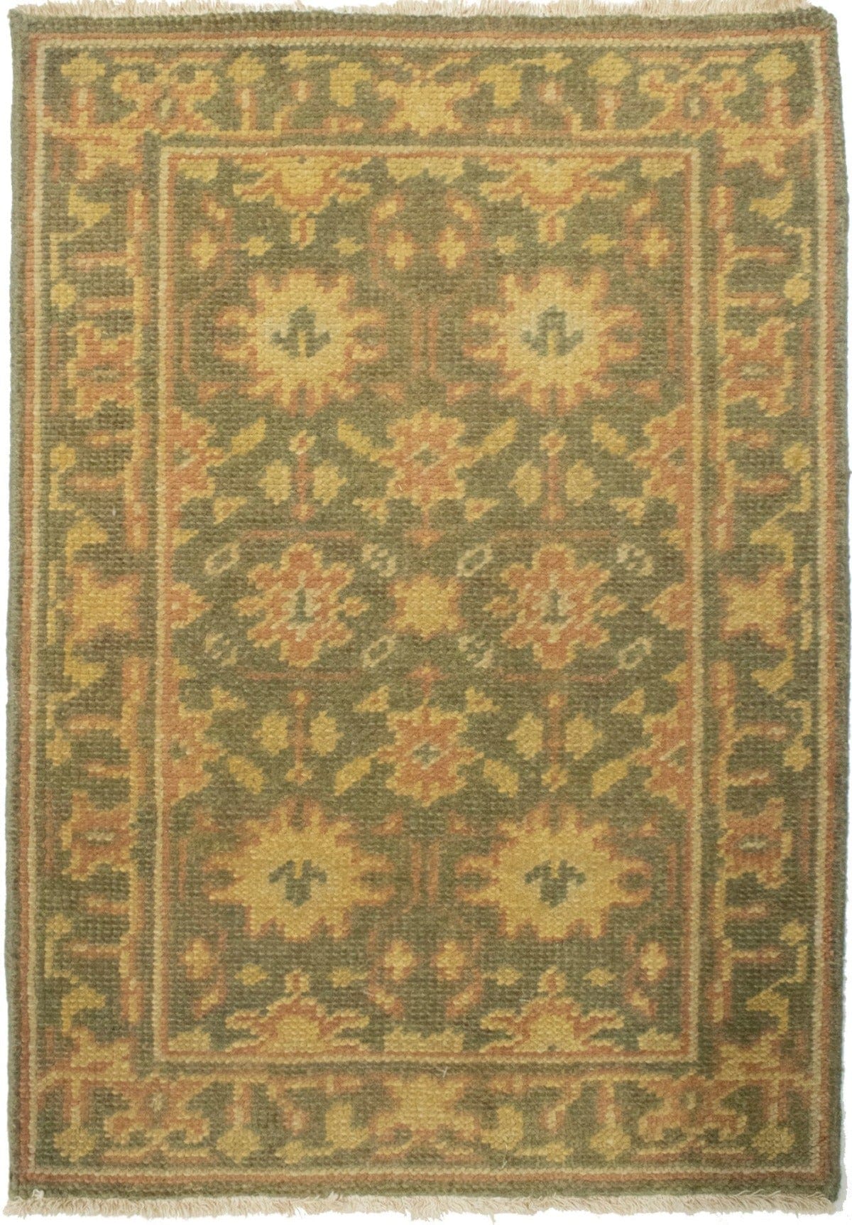 Muted Olive Green Floral 2X3 Oushak Chobi Oriental Rug