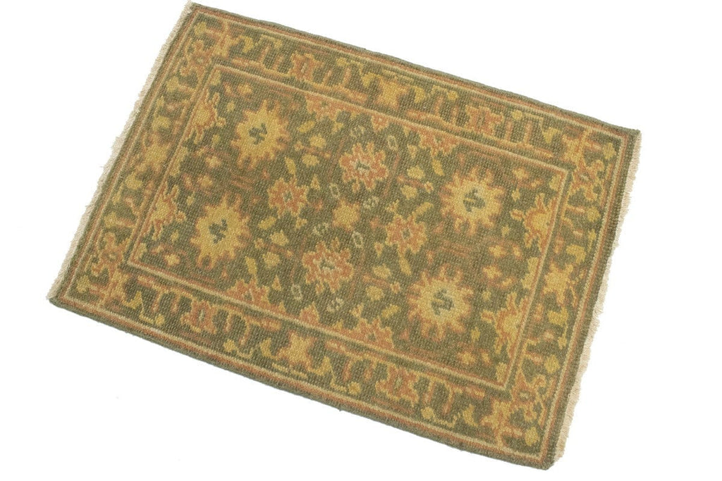 Muted Olive Green Floral 2X3 Oushak Chobi Oriental Rug