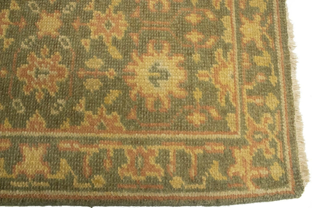 Muted Olive Green Floral 2X3 Oushak Chobi Oriental Rug