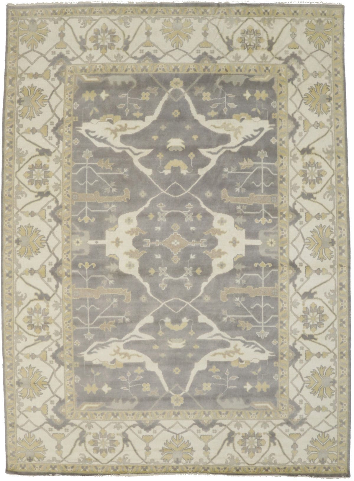 Pastel Brown Floral 10X14 Oushak Oriental Rug