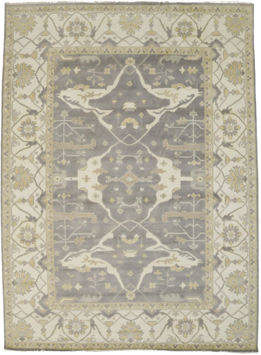 Pastel Brown Floral 10X14 Oushak Oriental Rug