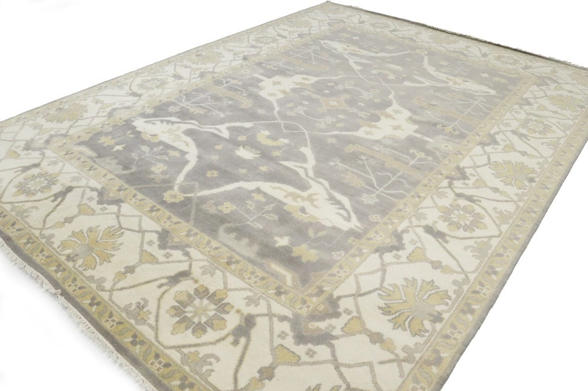 Pastel Brown Floral 10X14 Oushak Oriental Rug