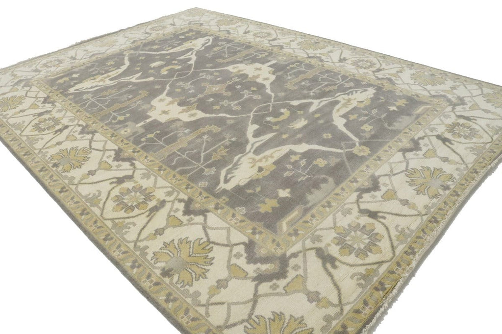 Pastel Brown Floral 10X14 Oushak Oriental Rug