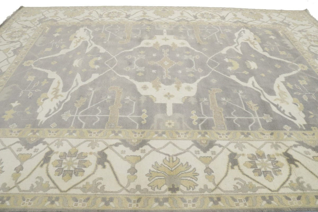 Pastel Brown Floral 10X14 Oushak Oriental Rug