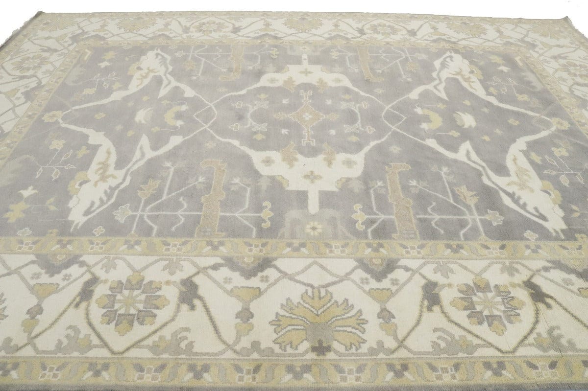 Pastel Brown Floral 10X14 Oushak Oriental Rug