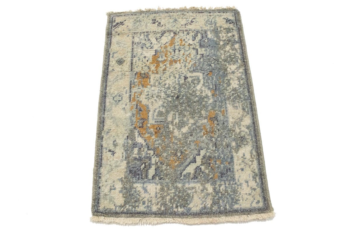 Muted Distressed Heriz 2X3 Transitional Oriental Rug