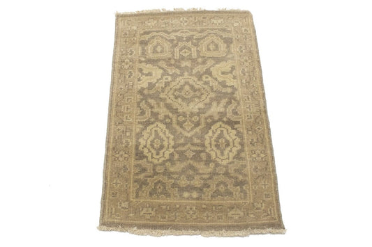 Muted Brown Floral 2X3 Chobi Oushak Oriental Rug