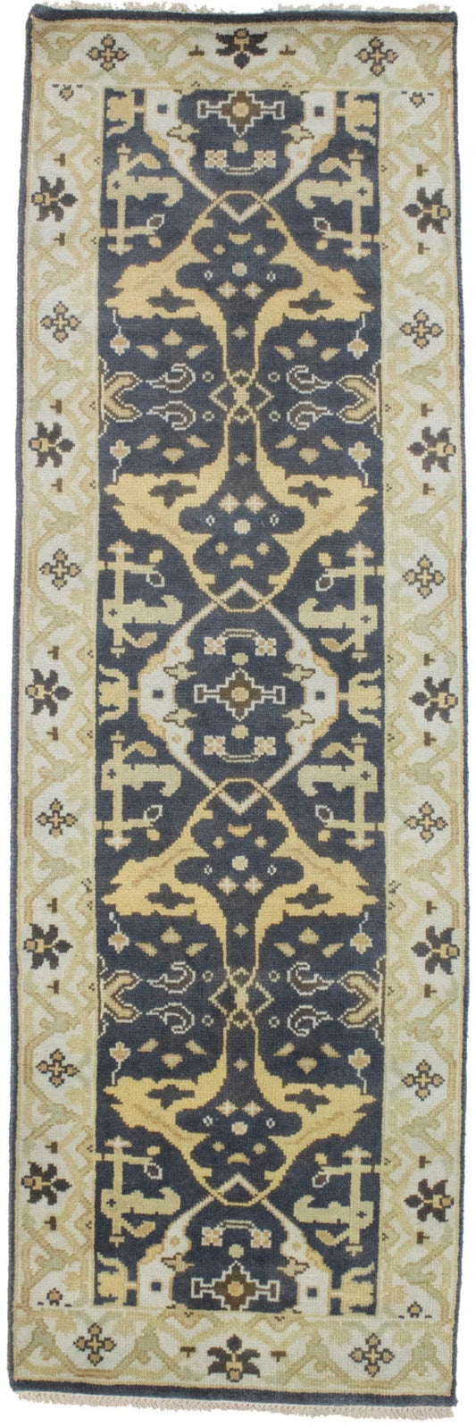 Charcoal Gray Floral 3X8 Oushak Oriental Runner Rug