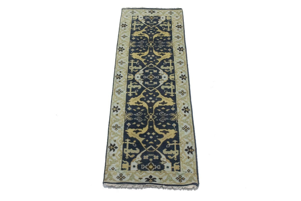 Charcoal Gray Floral 3X8 Oushak Oriental Runner Rug