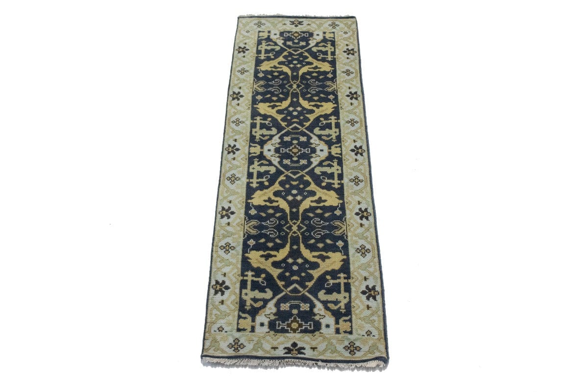 Charcoal Gray Floral 3X8 Oushak Oriental Runner Rug