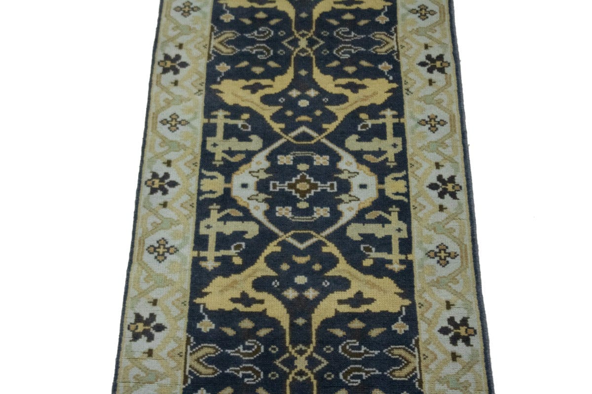 Charcoal Gray Floral 3X8 Oushak Oriental Runner Rug