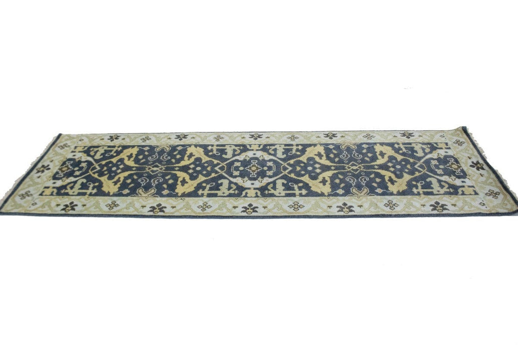 Charcoal Gray Floral 3X8 Oushak Oriental Runner Rug