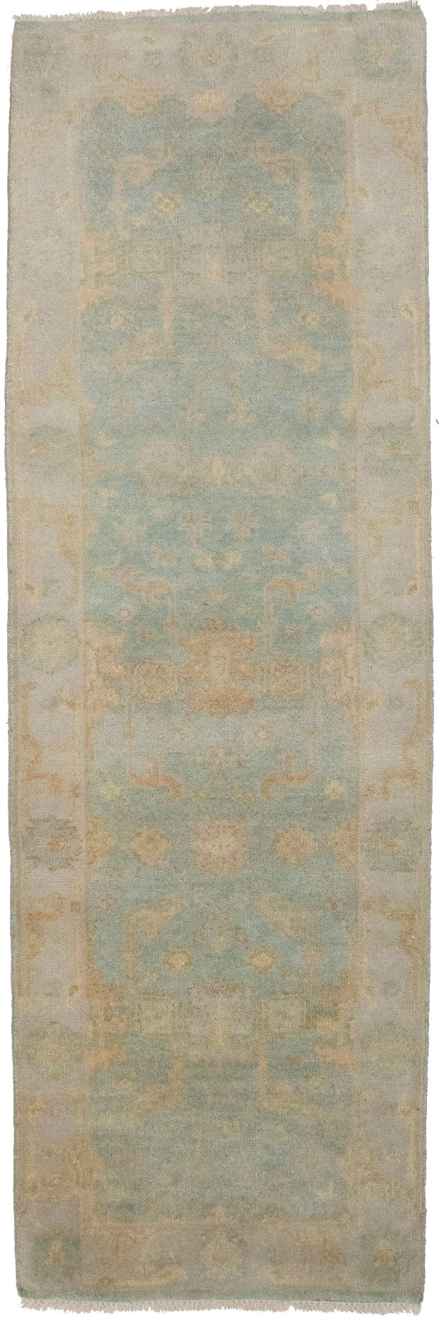 Light Teal Floral 3X8 Oushak Oriental Runner