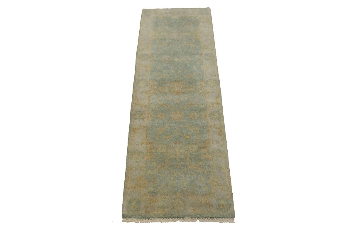 Light Teal Floral 3X8 Oushak Oriental Runner