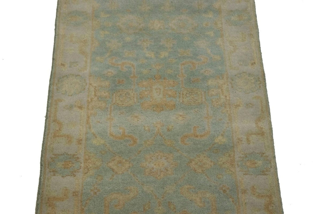 Light Teal Floral 3X8 Oushak Oriental Runner