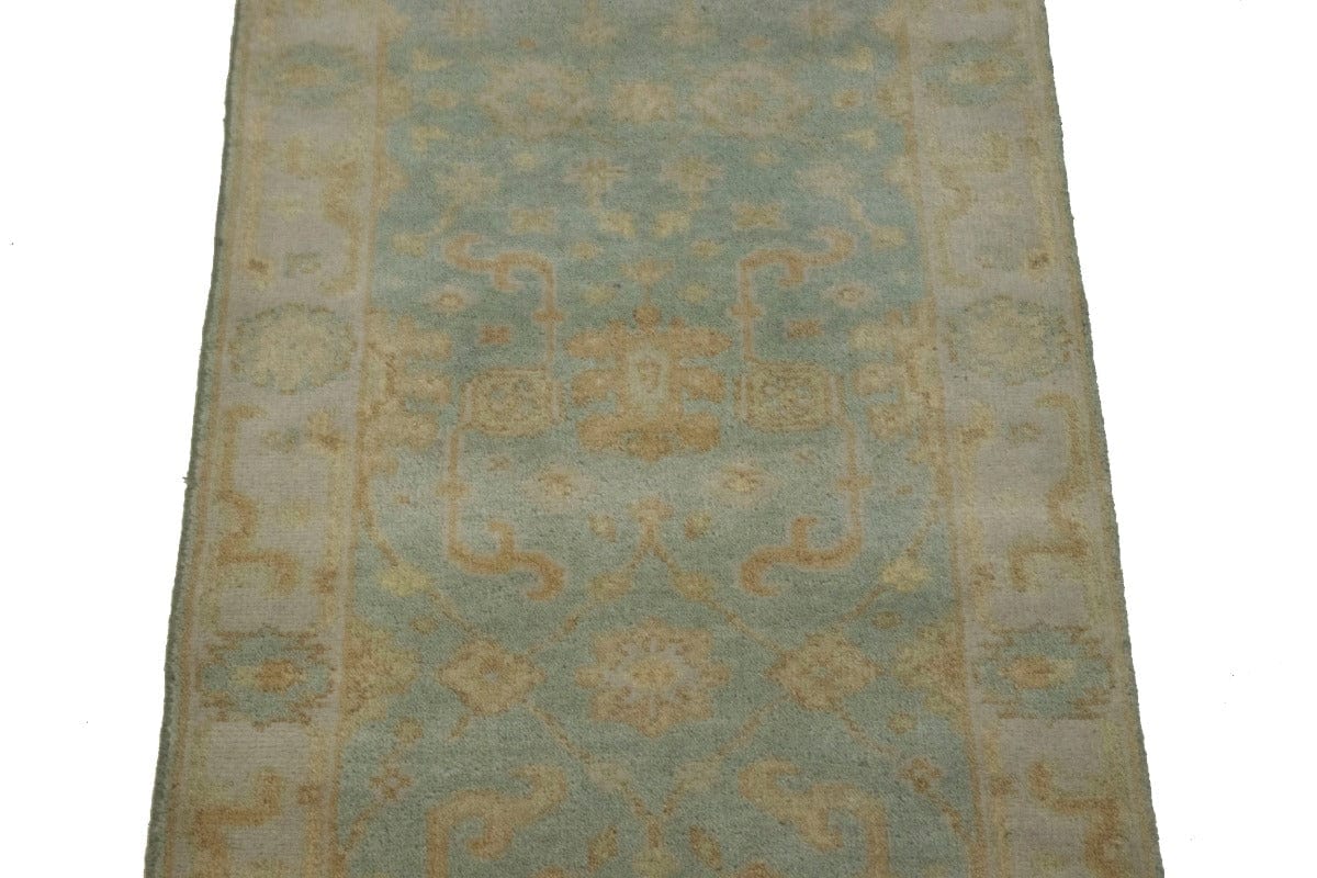 Light Teal Floral 3X8 Oushak Oriental Runner