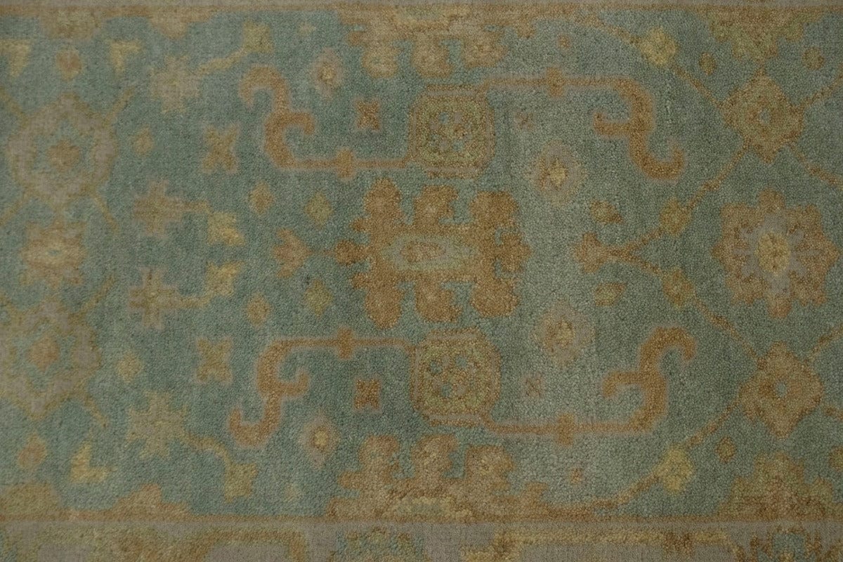 Light Teal Floral 3X8 Oushak Oriental Runner