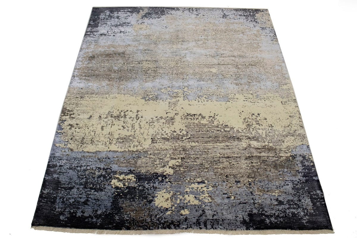 Multicolored Bamboo Silk Abstract 8X10 Distressed Modern Rug