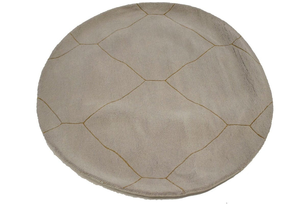 Beige Geometric Modern 4X4 Hand-Tufted Round Rug