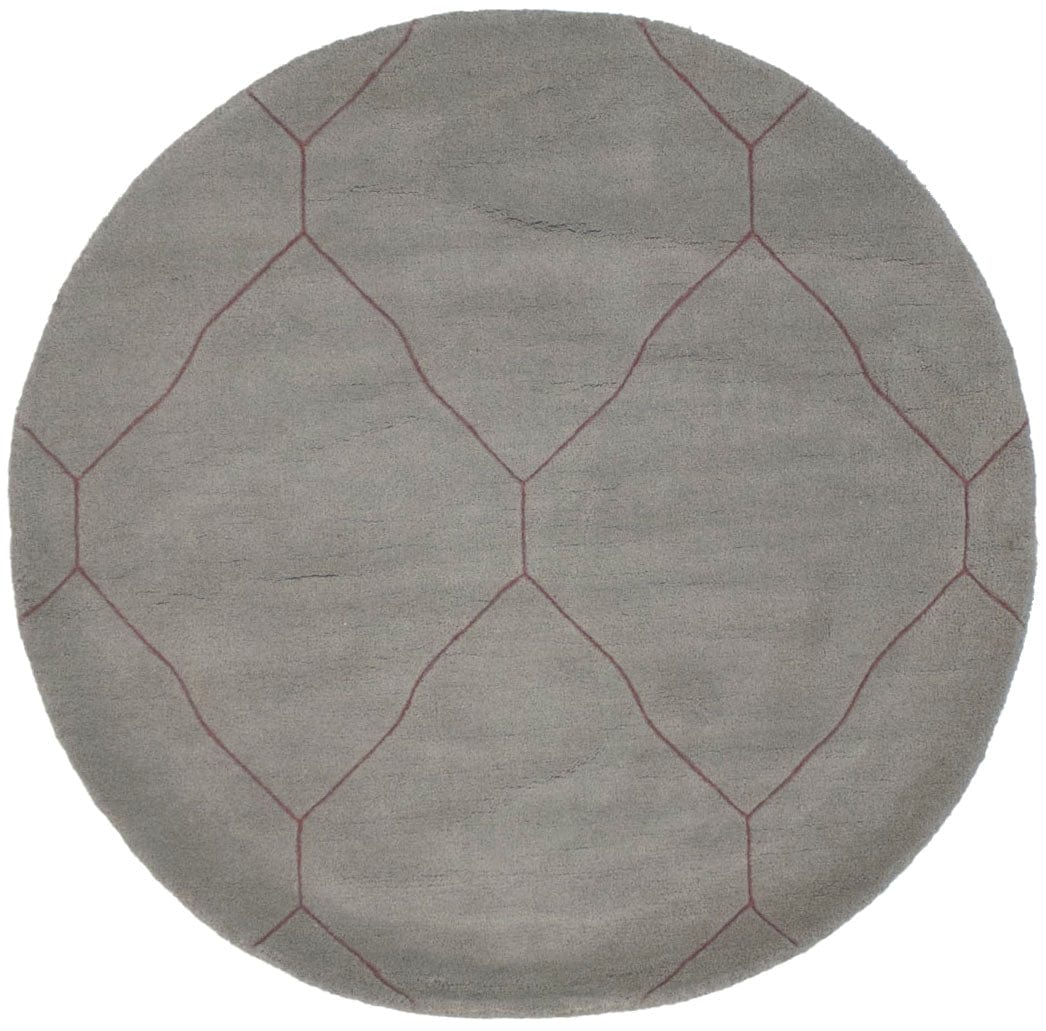 Beige Geometric Modern 4X4 Hand-Tufted Round Rug