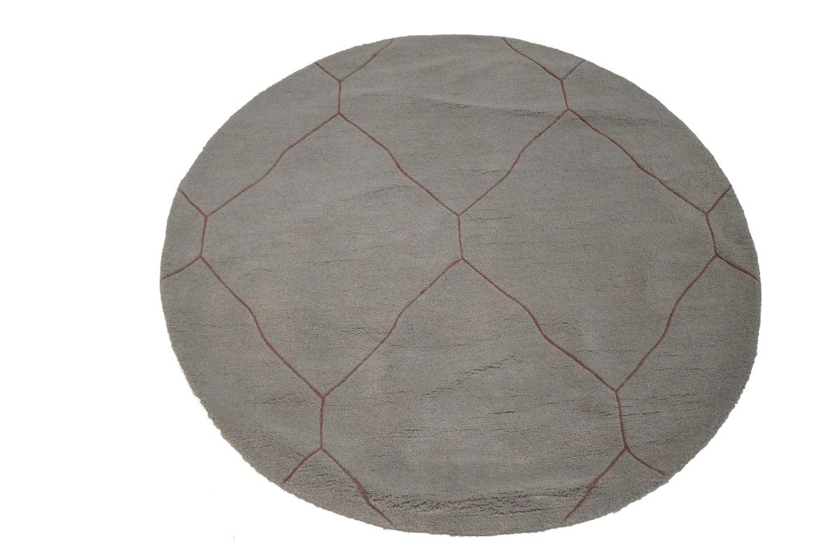 Beige Geometric Modern 4X4 Hand-Tufted Round Rug