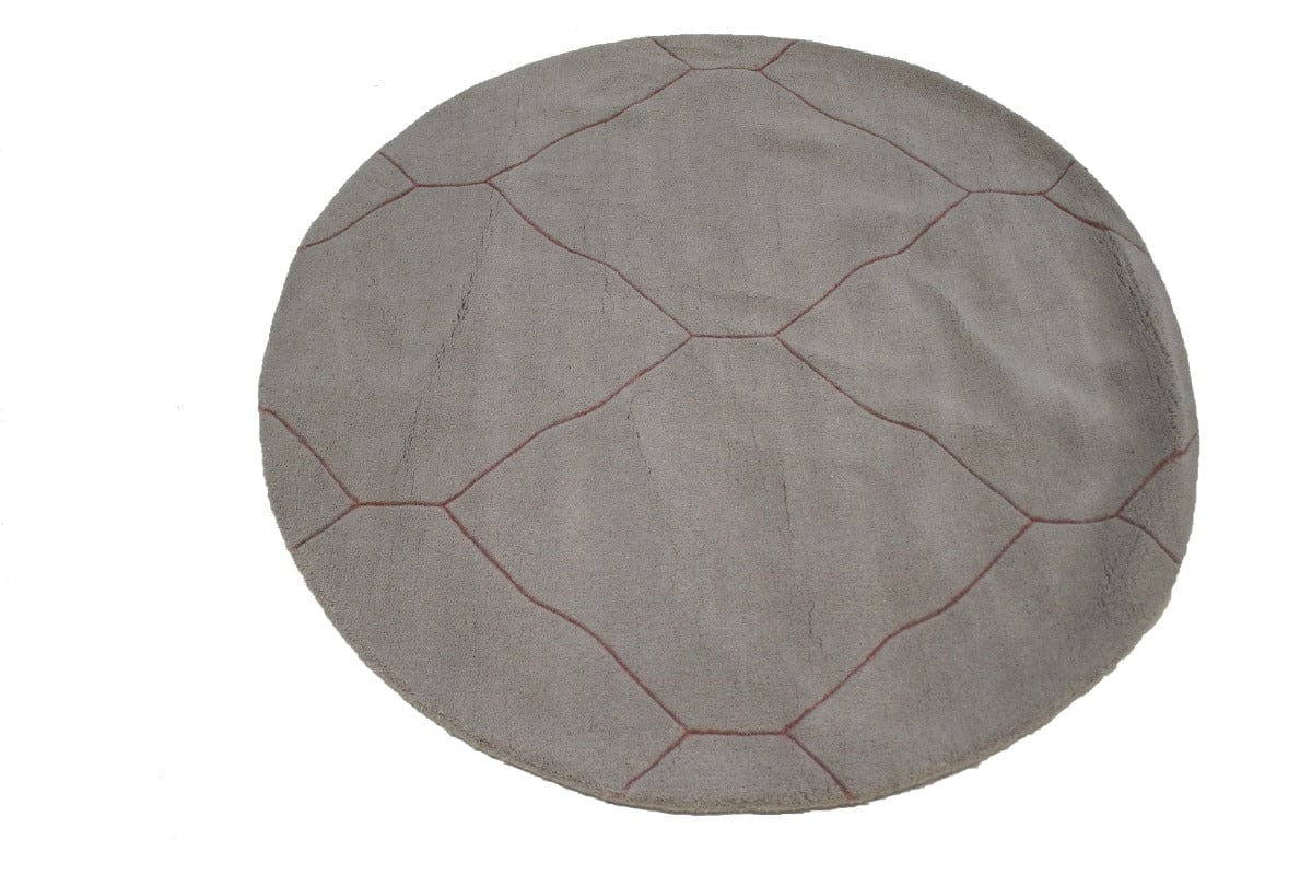 Beige Geometric Modern 4X4 Hand-Tufted Round Rug