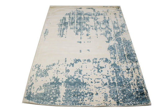 Distressed Slate Blue Floral 4X6 Hand-Loomed Modern Rug