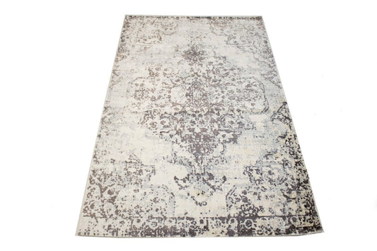 Distressed Brown Cream Floral 5X8 Hand-Loomed Modern Rug