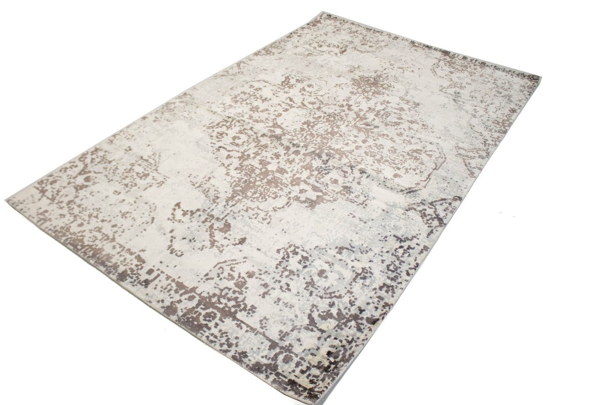 Distressed Brown Cream Floral 5X8 Hand-Loomed Modern Rug