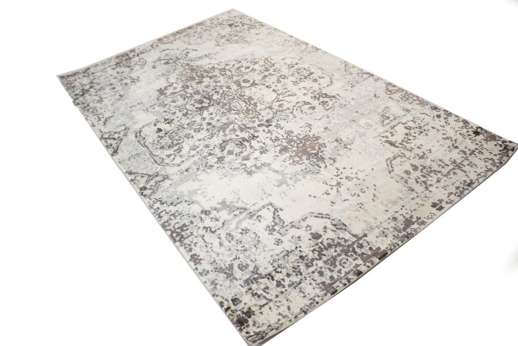 Distressed Brown Cream Floral 5X8 Hand-Loomed Modern Rug