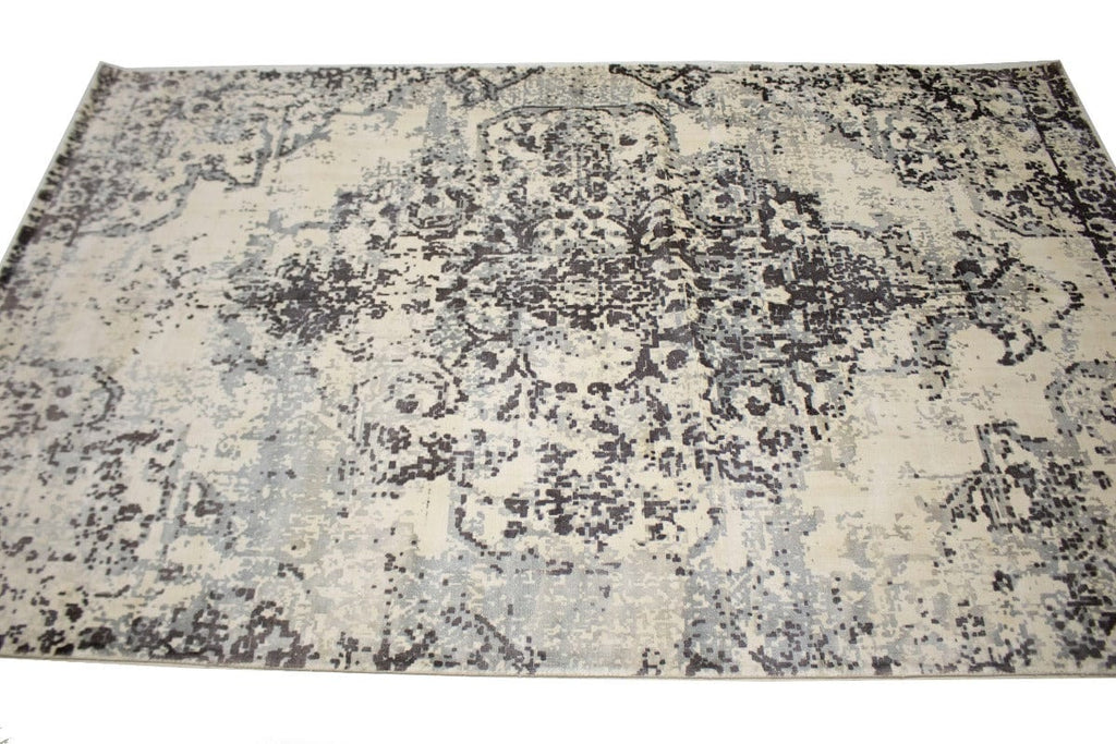 Distressed Brown Cream Floral 5X8 Hand-Loomed Modern Rug