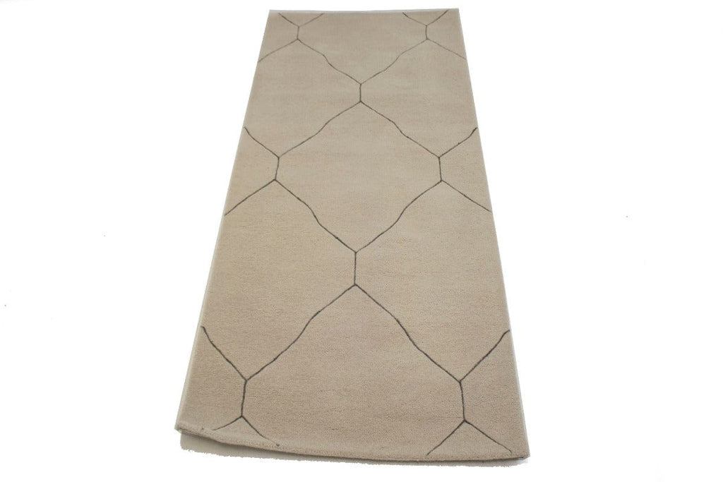 Beige Geometric Modern 3X6 Hand-Tufted Rug