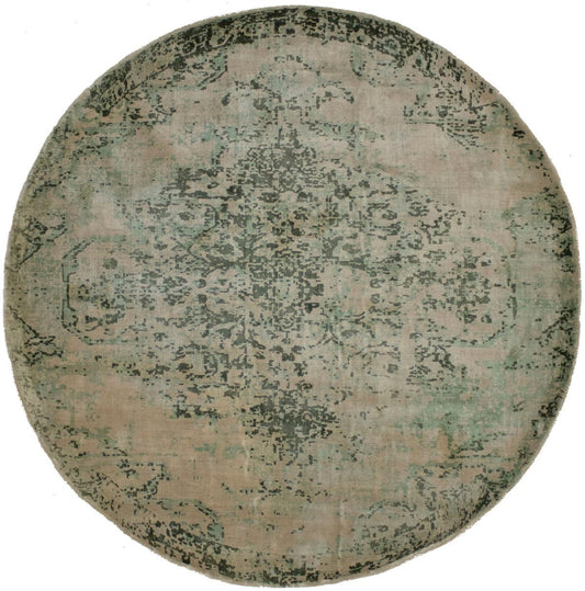 Distressed Olive Green Floral Modern 6X6 Hand-Loomed Round Rug