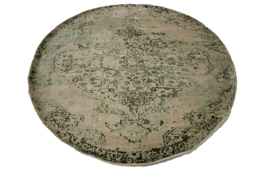 Distressed Olive Green Floral Modern 6X6 Hand-Loomed Round Rug