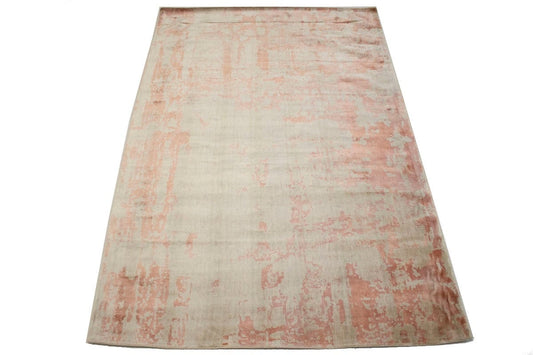 Distressed Coral Red Abstract 6X9 Hand-Loomed Modern Rug