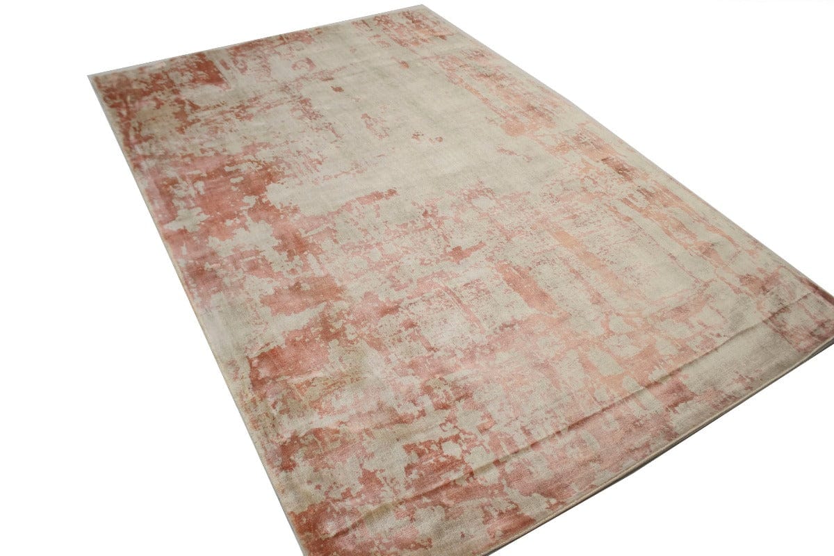 Distressed Coral Red Abstract 6X9 Hand-Loomed Modern Rug