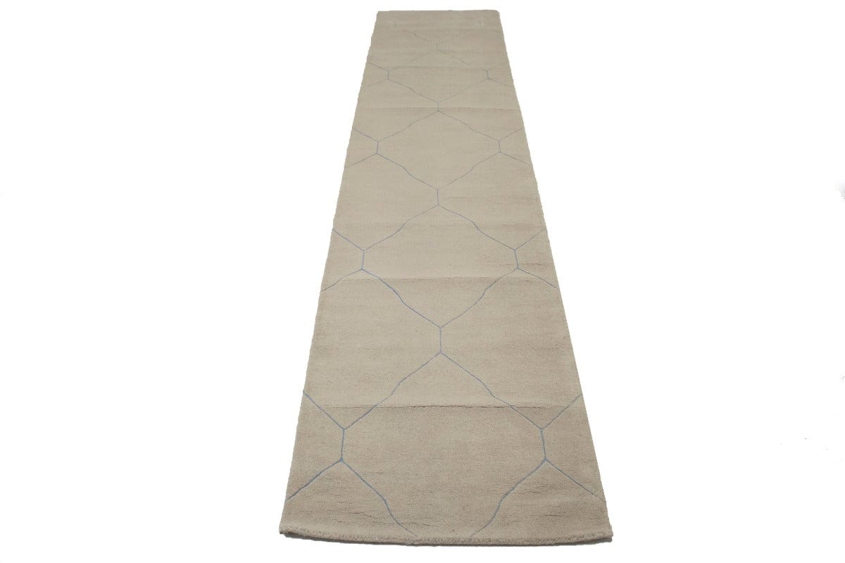 Beige Geometric Modern 3X12 Hand-Tufted Rug