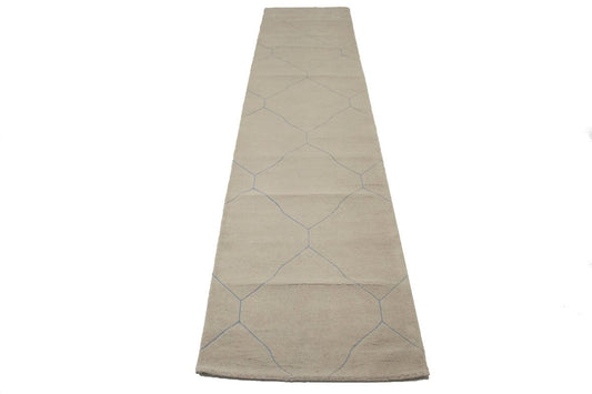 Beige Geometric Modern 3X12 Hand-Tufted Rug