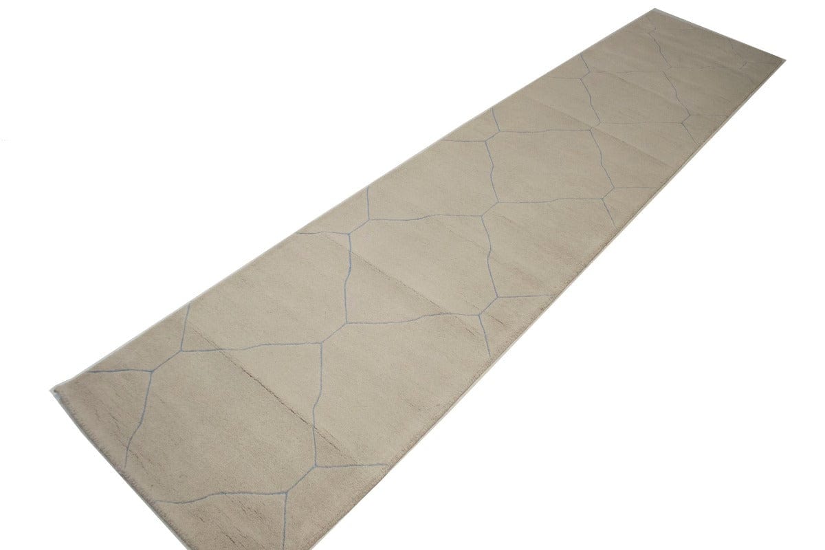 Beige Geometric Modern 3X12 Hand-Tufted Rug