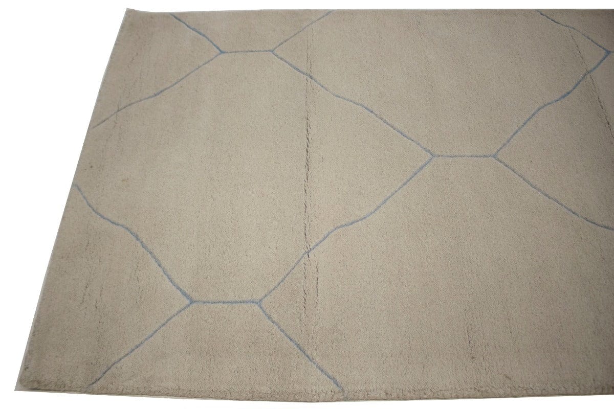 Beige Geometric Modern 3X12 Hand-Tufted Rug