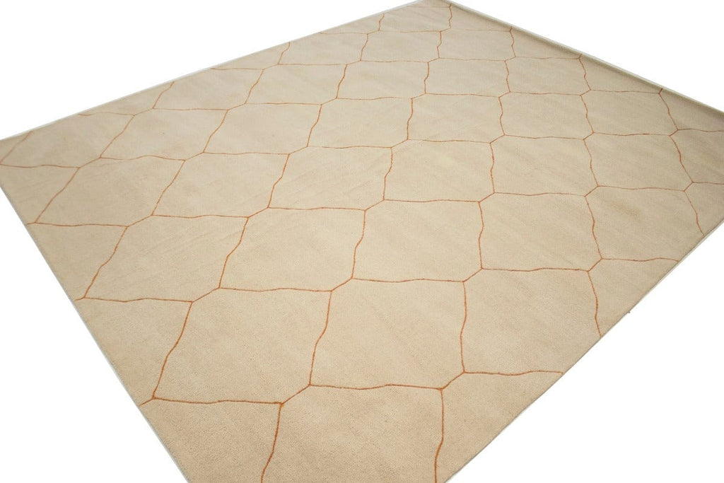 Beige Geometric Modern 8X10 Hand-Tufted Rug