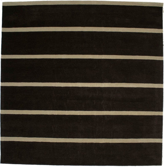 Dark Brown Striped Modern 9X9 Hand-Tufted Square Rug