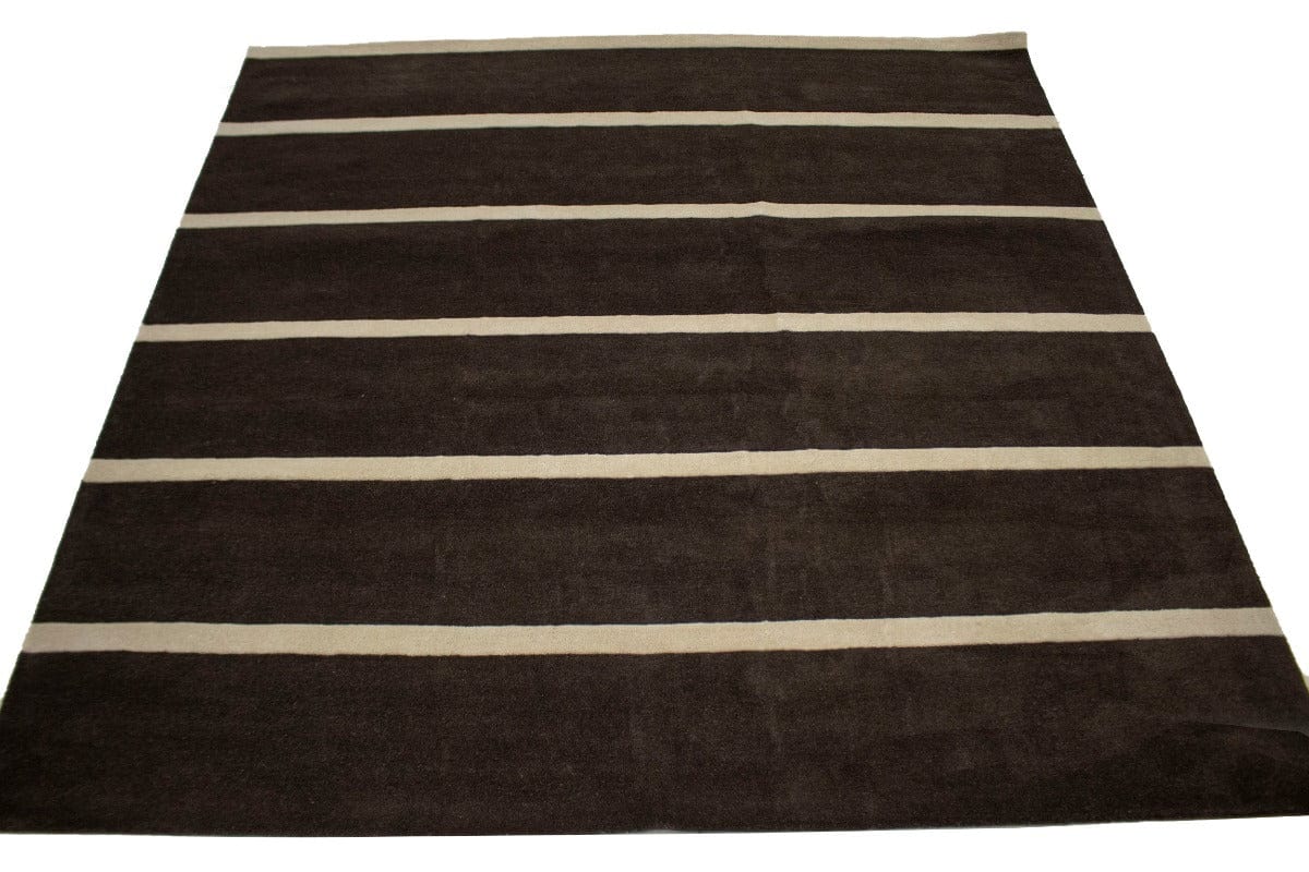 Dark Brown Striped Modern 9X9 Hand-Tufted Square Rug