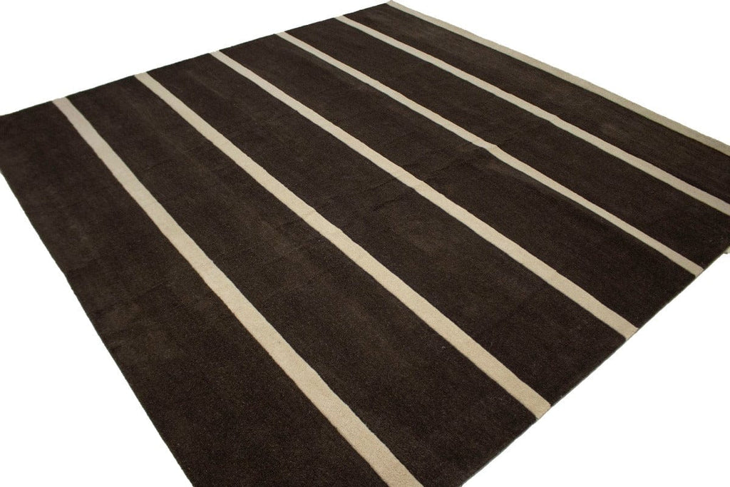 Dark Brown Striped Modern 9X9 Hand-Tufted Square Rug