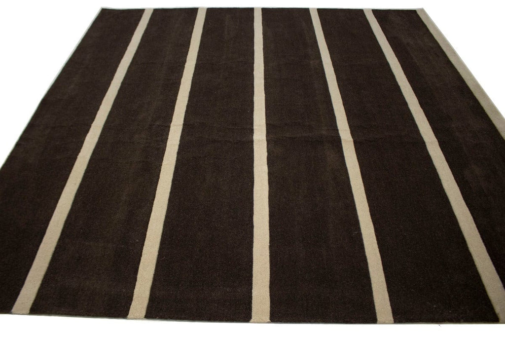 Dark Brown Striped Modern 9X9 Hand-Tufted Square Rug