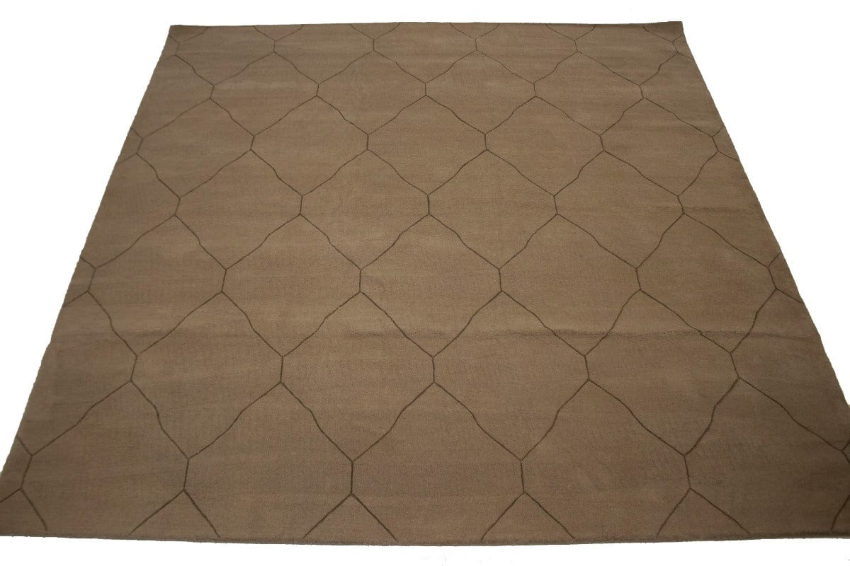 Beige Modern Geometric 9X9 Hand-Tufted Square Rug